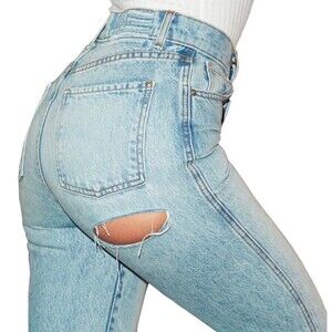 Revice Jeans Butt Cut Distressed Button Fly Straight Leg Blue 24
